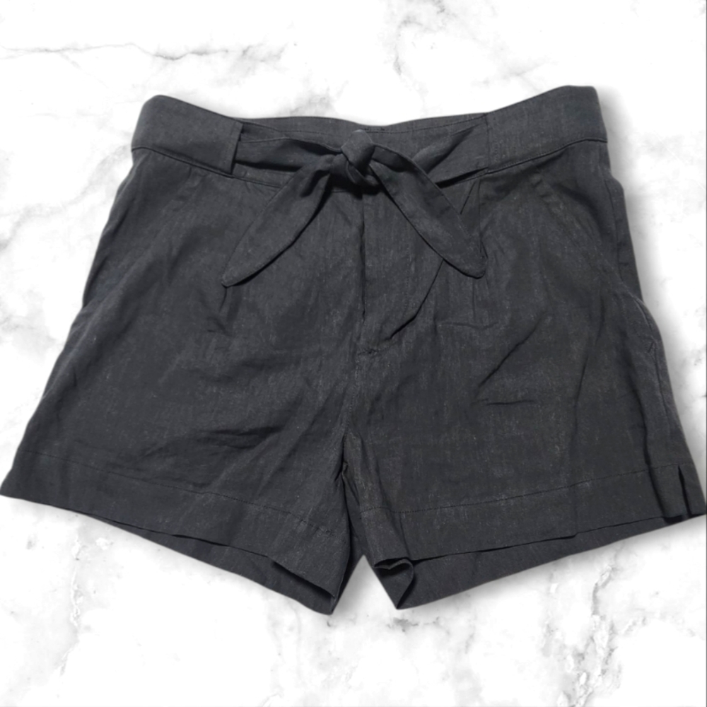 FIG Women's Black Tie-Waist Dress Shorts Made From Linen And Lyocell